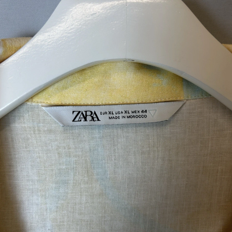 ZARA Shirt Mens Extra Large Yellow White Button Down Collared Buttons - Image 4 of 4