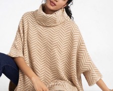 LOFT Outlet Beige White Chevron Cowl Neck Poncho XS/S