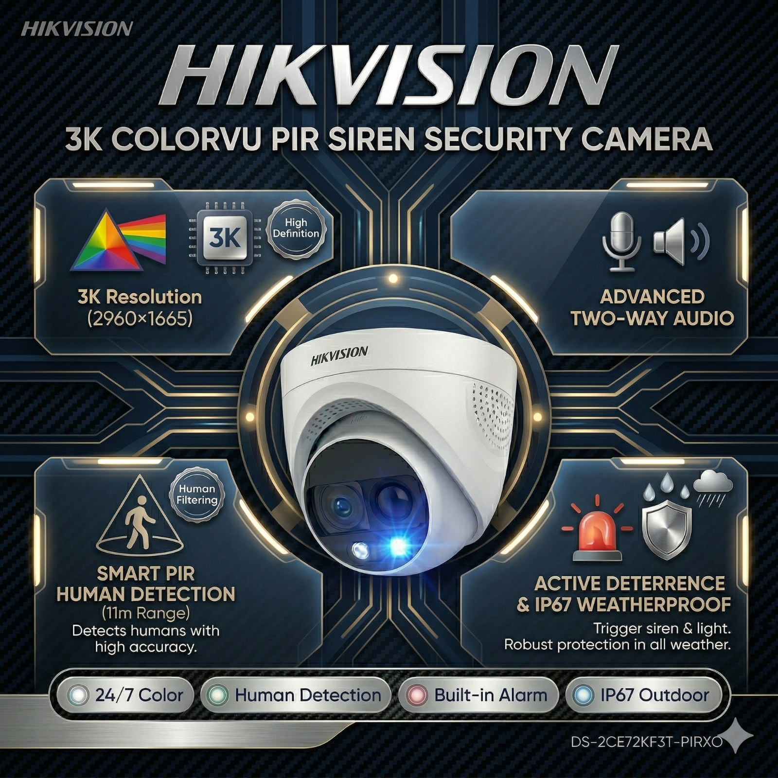 Hikvision 3K Security Camera ColorVu PIR Siren Speaker Outdoor CCTV Turret