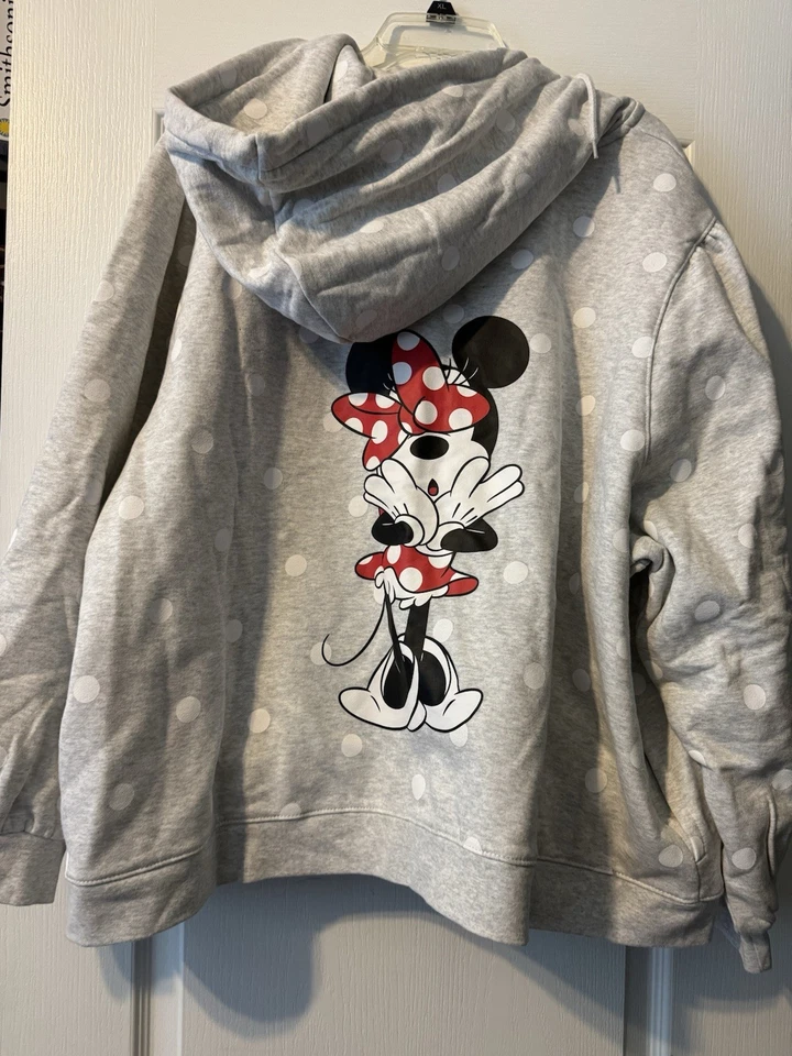Sudadera con Capucha Disney Plus 3X Gris Blanco Negro Minnie Mouse Lunares Cremallera Parques Nueva con Etiquetas Foto 2 de 4