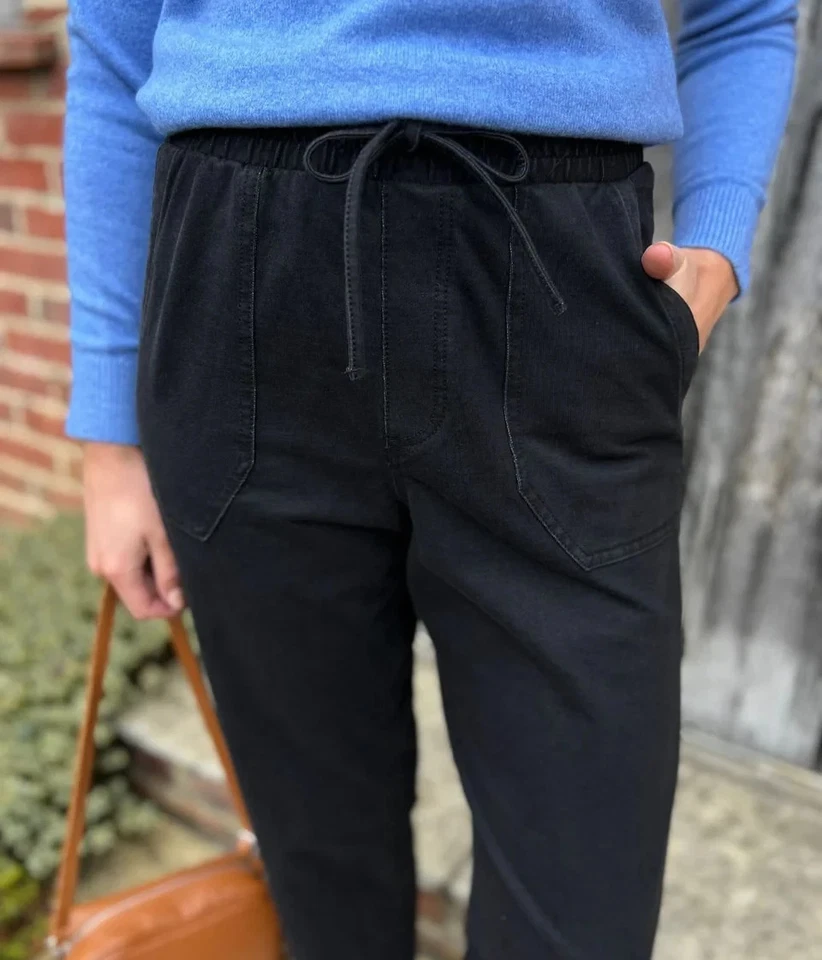 Trousers Womens Black Denim Jersey Cotton Rich Drawstring Straight Leg Joggers - Image 3 of 4