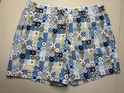 Men s Swim Trunks Small Blue Mosaic Print Beach Shorts NWT Intimissimi