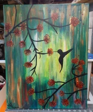 Original  Handpainted  Oil on Canvas   Feeding Hummingbird   21*17
