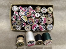 Lot 36 Vintage & Antique Sewing Thread Wooden Spools Silk Cotton Elastic