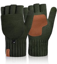 Winter Fingerless Gloves for Women Men Warm Knitted Convertible Mittens With ...
