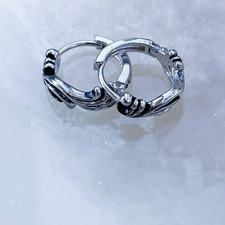 Silver Tone Titanium Ornate Huggie Hoop Earrings.