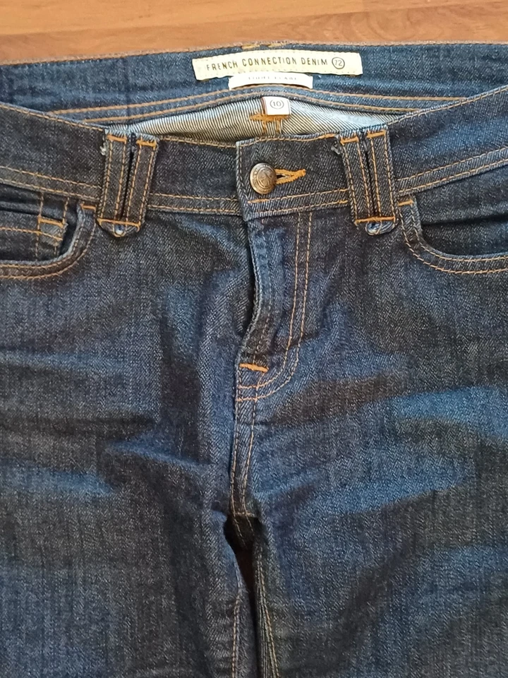 Jeans French Connection Vintage Y2K tiro bajo ajustados acampanados denim oscuro talla UK 10 Foto 3 de 4