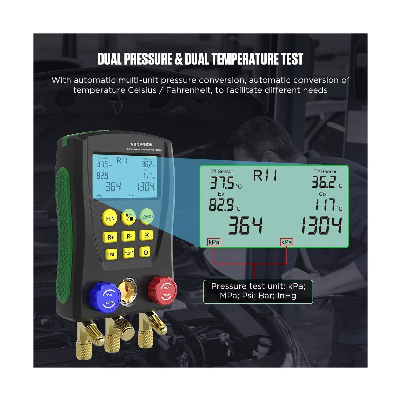 Digital Speedometer Sign CMTOOL Digital HVAC Gauges with 3 Hoses, 89 Refrigerants, Digital ...