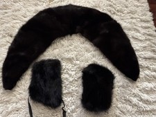 Vintage 1950s/60s Black Fur Coat Collar/Stole and Cuffs