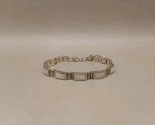 Vtg 925 Sterling Silver Mother Of Pearl Bar Link Bracelet 6.7"