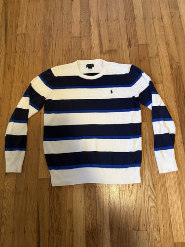 Polo Ralph Lauren Sweater Youth XL 18-20 Striped Crew Black White Blue Pullover