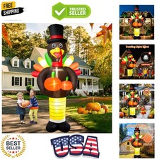 Deluxe Weather-Resistant Thanksgiving Turkey Inflatable with Lights  Stability