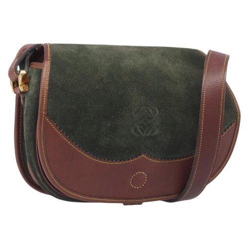 LOEWE Shoulder Bag Suede Green Gold Auth 208798A