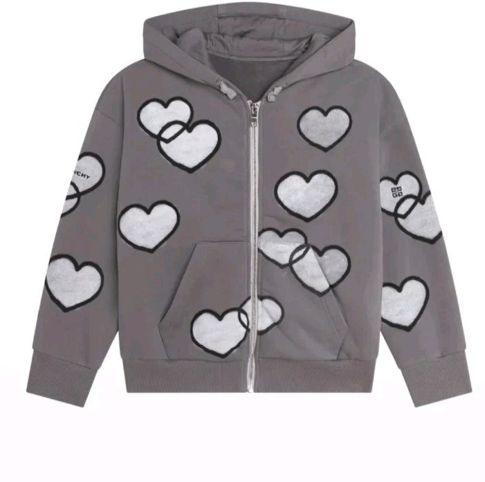 Givenchy X Chito Girls Heart Graphic Hoodie Gray Size 6 Hearts Dog
