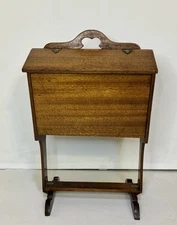 Circa 1920 Priscilla Free Standing Sewing Box with Handle Solid Wood