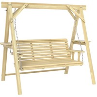 Outsunny 3 Seater Wooden Garden Swing Chair with Side Tables