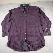 Paul Fredrick Button Up Mens 17-33 Purple Gingham Non-Iron Cotton Check Shirt