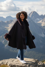 Black Faux Fur Trimmed Sweater Cape