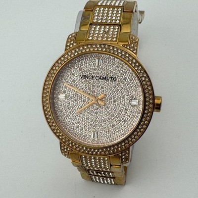 Vince Camuto+Tag RGT SSteel Mesh Rhienstone Quartz Watch Runs New Battery Vince Camuto Quartz Watch Unisex Gold Tone Rhinestone Analog  main image 3