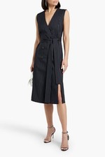 NWT$1999Carolina Herrera Double-breasted pinstriped wool-blend twill dress Sz12