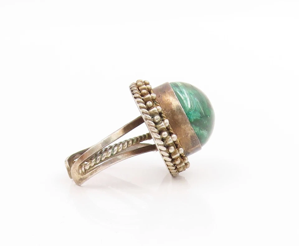 Anillo de plata de ley 925 vintage banda de malaquita cabujón ISRAEL talla 9,5 RG34015 Foto 4 de 4