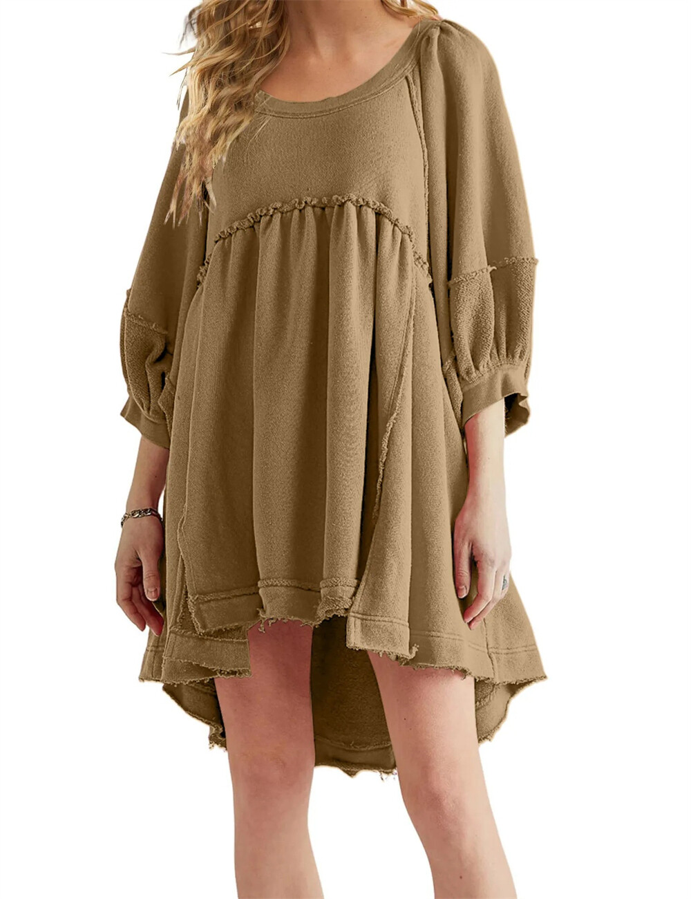 Women'S Lace Patchwork Hollow Embroidery Three-Quarter Sleeve Dress