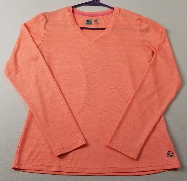 RBX Activewear T Shirt Women’s Medium Neon Orange V Neck Long Sleeve  Workout Gym