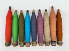 Vintage Wood Textile Thread Yarn Weaving Spindle Bobbins - Lot of 9