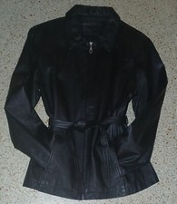 Jacqueline Ferrar 90s Black Leather Jacket Belted Pockets Woman L Slightly Used