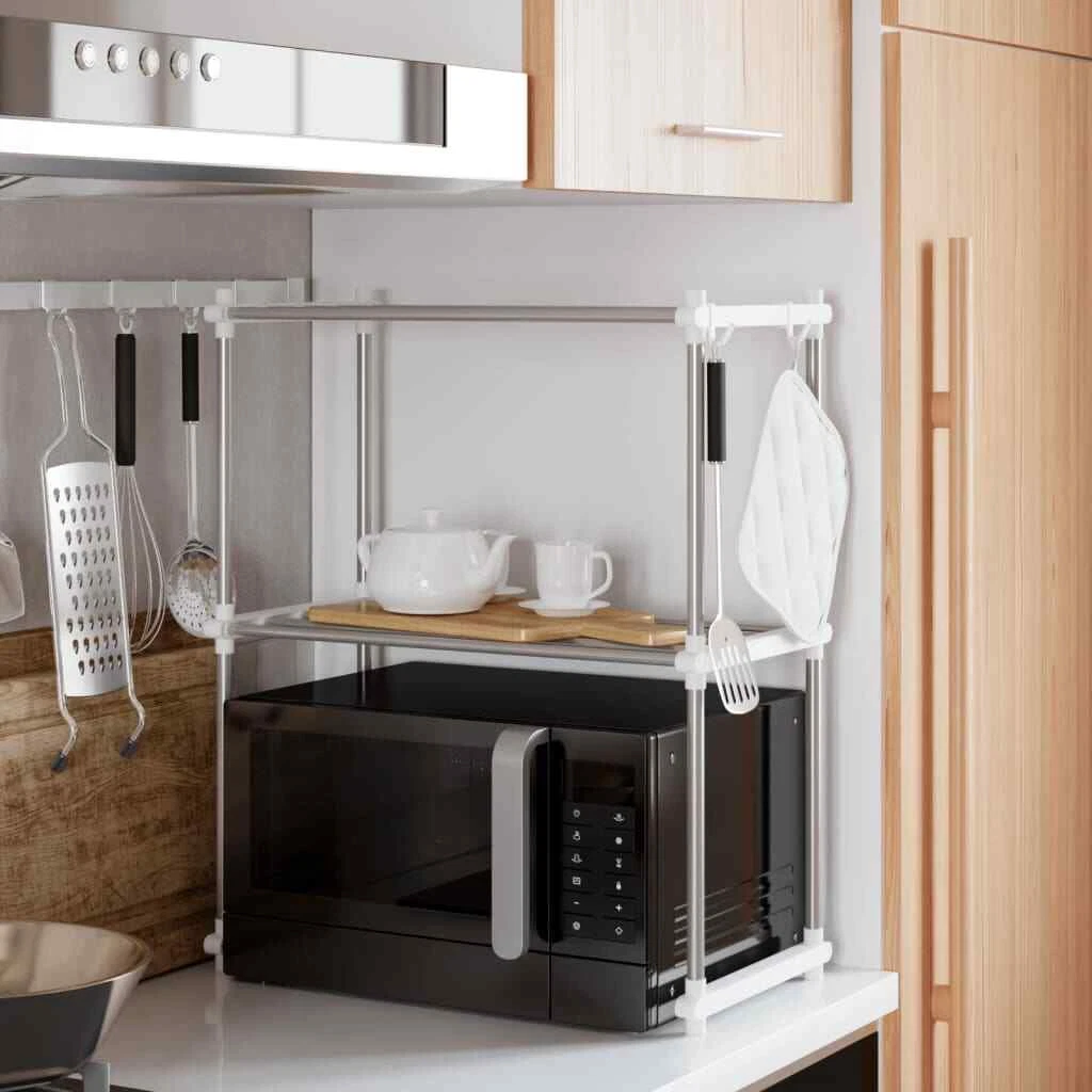 Microwave Shelf Oven Rack Kitchen Storage White Aluminium vidaXL