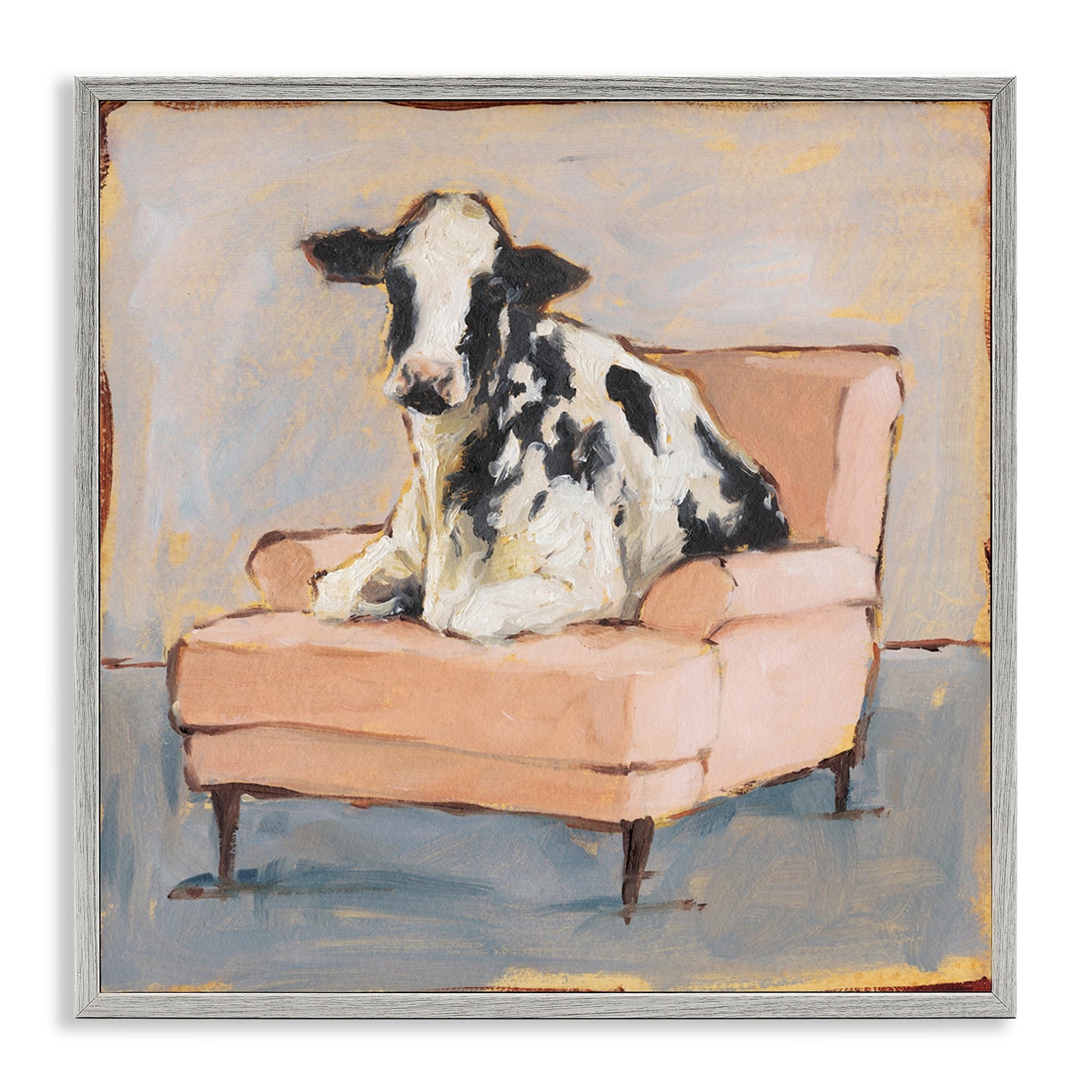 Sweet Baby Calf on a Pink Couch Neutral Color Painting Wall Art, 17x17, Grey ...