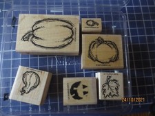 Stampin' Up 6 pc wood mounted Stamp Set - Autumn Harvest -pumpkins gourds