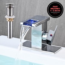 Grifo LED para lavabo de ba o, manija cromada de cascada de un solo orificio.