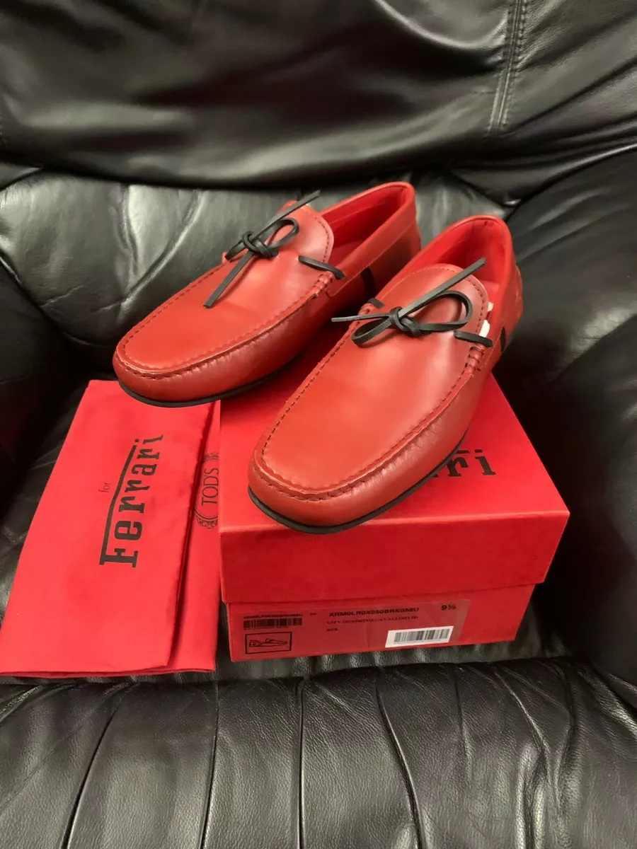 TODS FOR FERRARI MENS RED LEATHER LOAFERS DRIVING SHOES SIZES UK 8.5 9.5 10 10.5