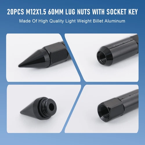 Cap Spiked Racing Wheel Lug Nuts 20PCS M12 x 1.5mm 60mm Arrow Style New - Picture 23 of 66