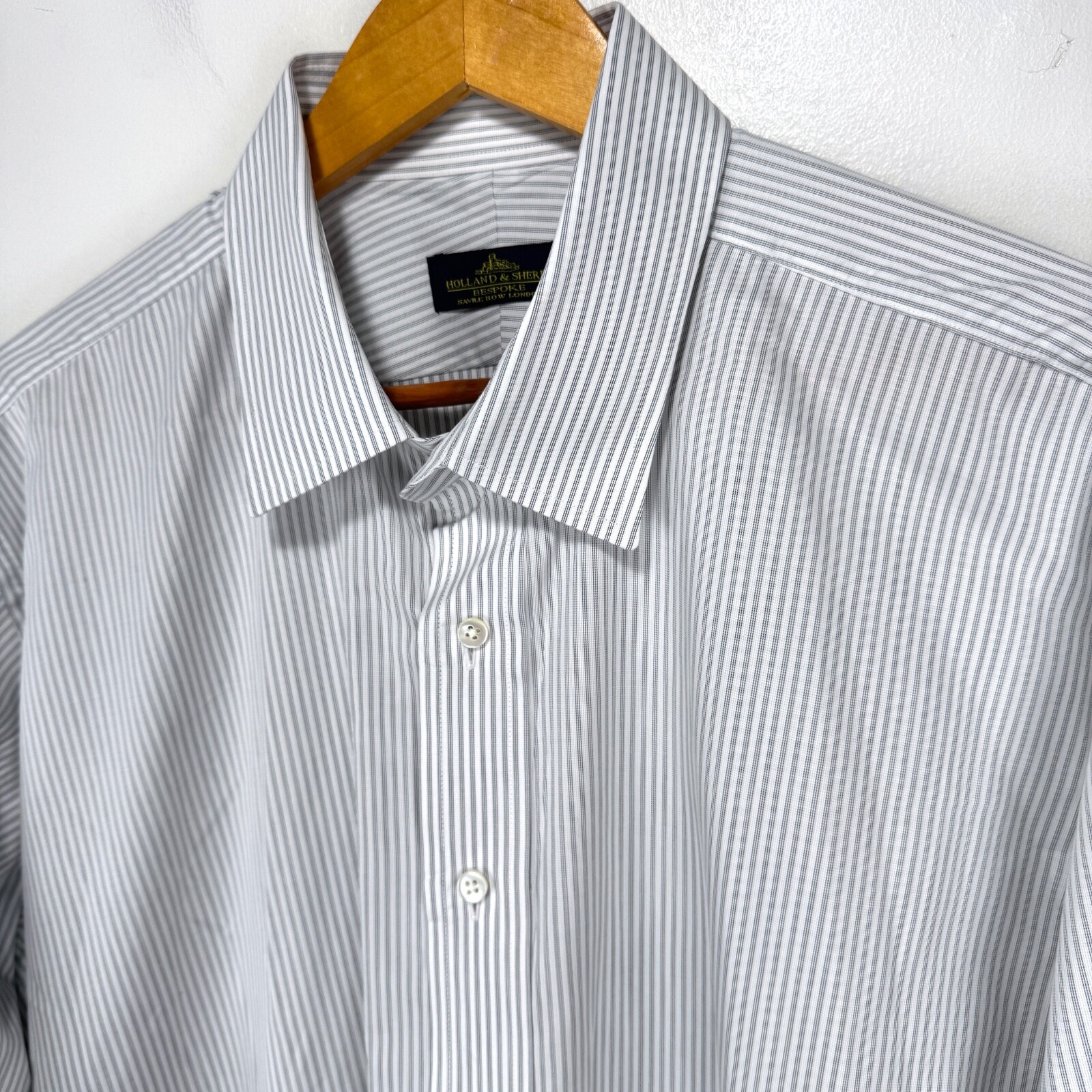 Camicia elegante Holland & Sherry su misura uomo 3XL bianco grigio righe cotone Savile Fila