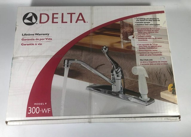 Delta 300 Wf Chrome Single Handle Kitchen Faucet With Integral