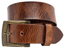 Men's Unisex Full Grain Crunch Leather Jeans Belt Casual Belt - Reddish Brown