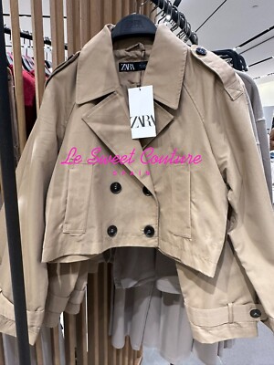ZARA WOMAN SS25 NWT SHORT DOUBLE-BREASTED JACKET TRENCH CAMEL 3046/066/704  - Main Image