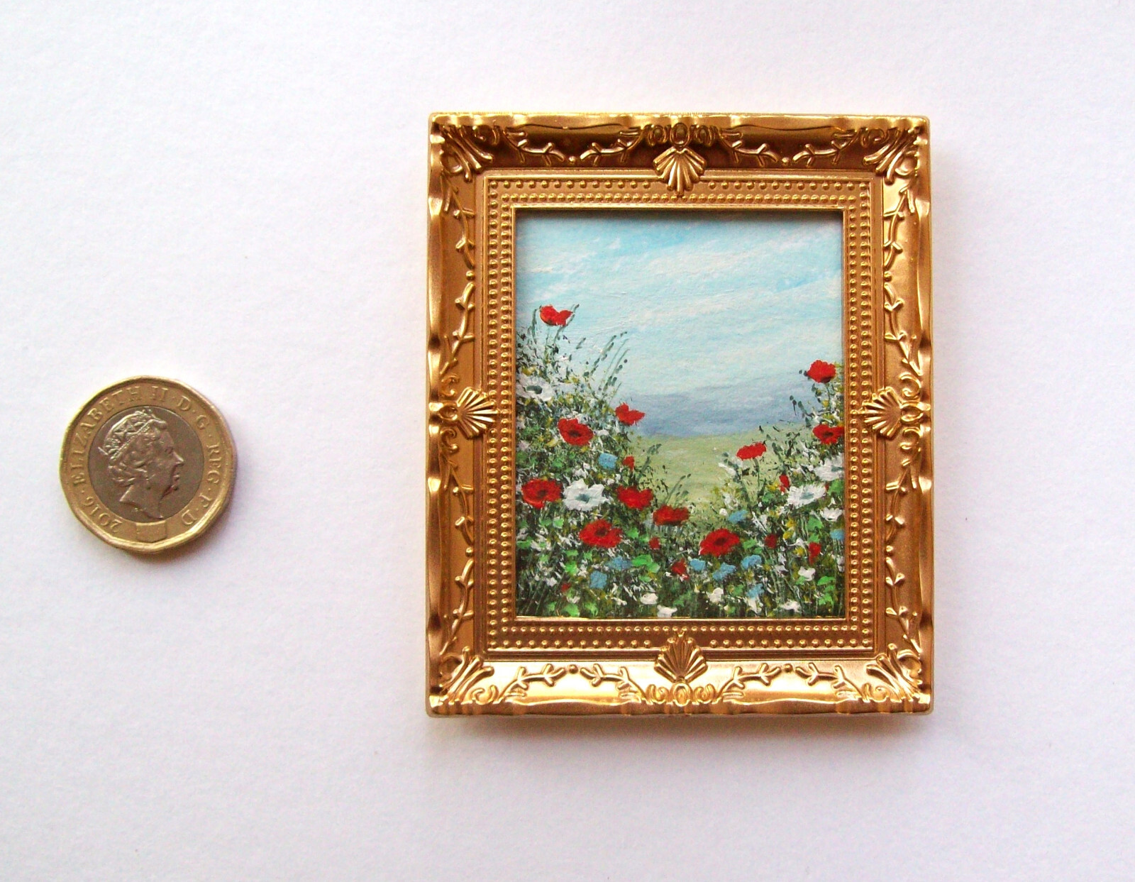 DOLLS HOUSE ORIGINAL HAND PAINTED WILDFLOWERS SIGNED LANDSCAPE MINI