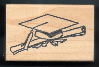 GRADUATION CAP TASSEL DIPLOMA SCROLL Grad D1032 Double D Rubber Stamp 1994 wood