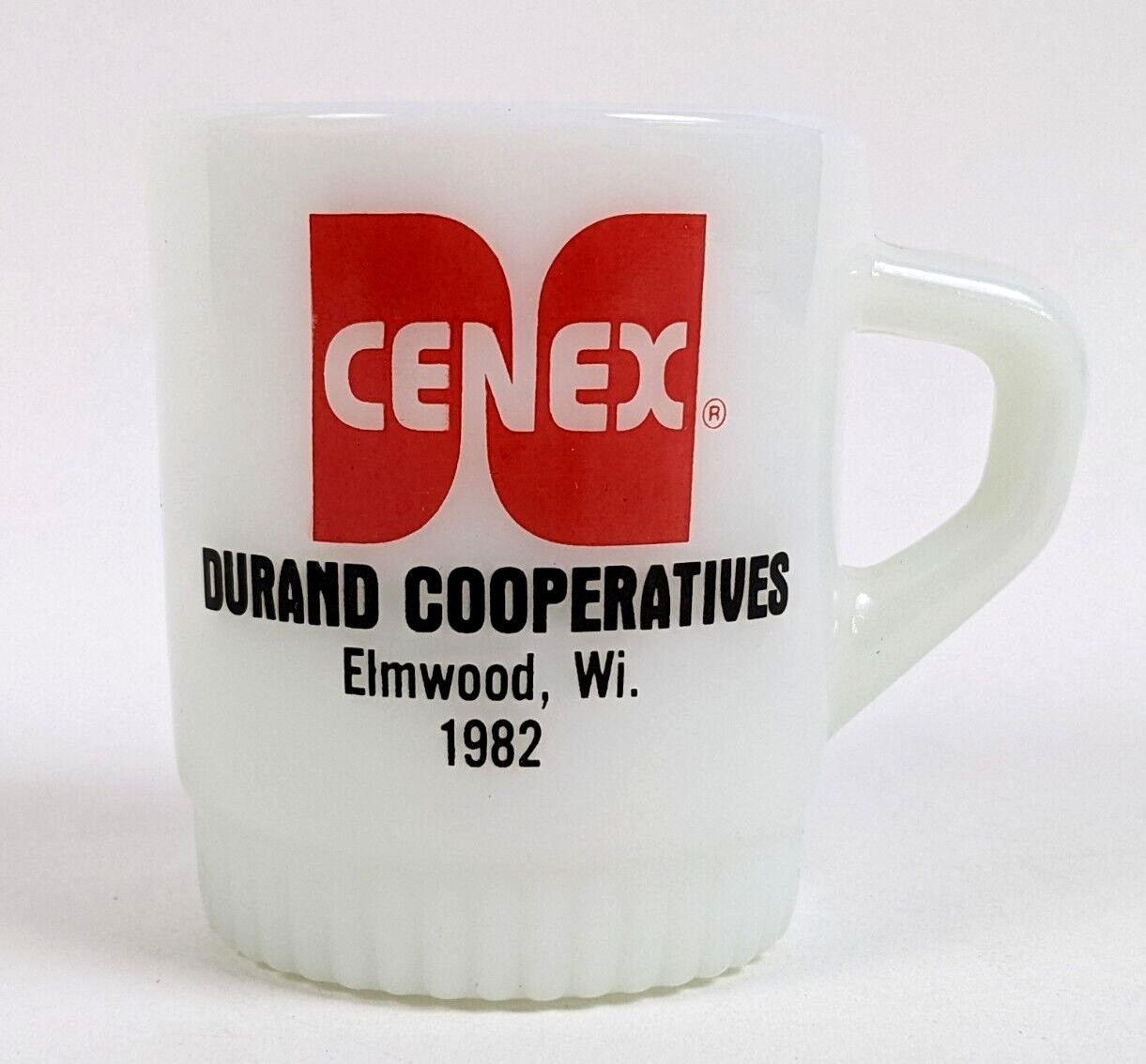Vintage Fire King Milk Glass Mug Cenex Gas & Oil Advertising Durand