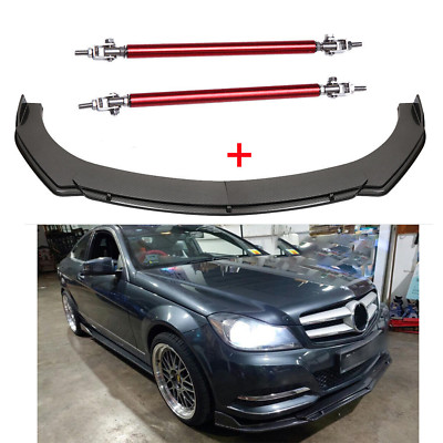 Carbon Fiber Front Bumper Lip Spoiler Splitter Strut Rods For Bens Body Kit