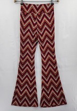 No Boundaries NOBO Flare Pants Size Small 3-5 Red Retro Chevron Print High Rise