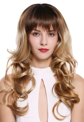WIG ME UP Damenperücke Perücke lang Pony Locken Ombre Braun Blond 55 cm 1002A-Y-SC1911