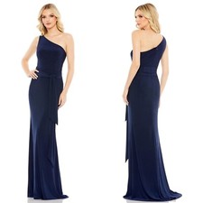 NEW Ieena MAC DUGGAL Midnight NAVY One Shoulder JERSEY Sheath EVENING GOWN 4