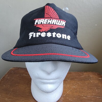 Vintage Rare Firehawk Firestone Trucker Hat Cap Black Red All Foam Made in USA