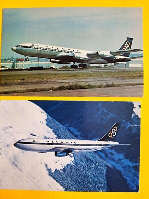 OLYMPIC Airways 2 Postcards Boeing 707-384 + AIRBUS A300 Airline Isssue