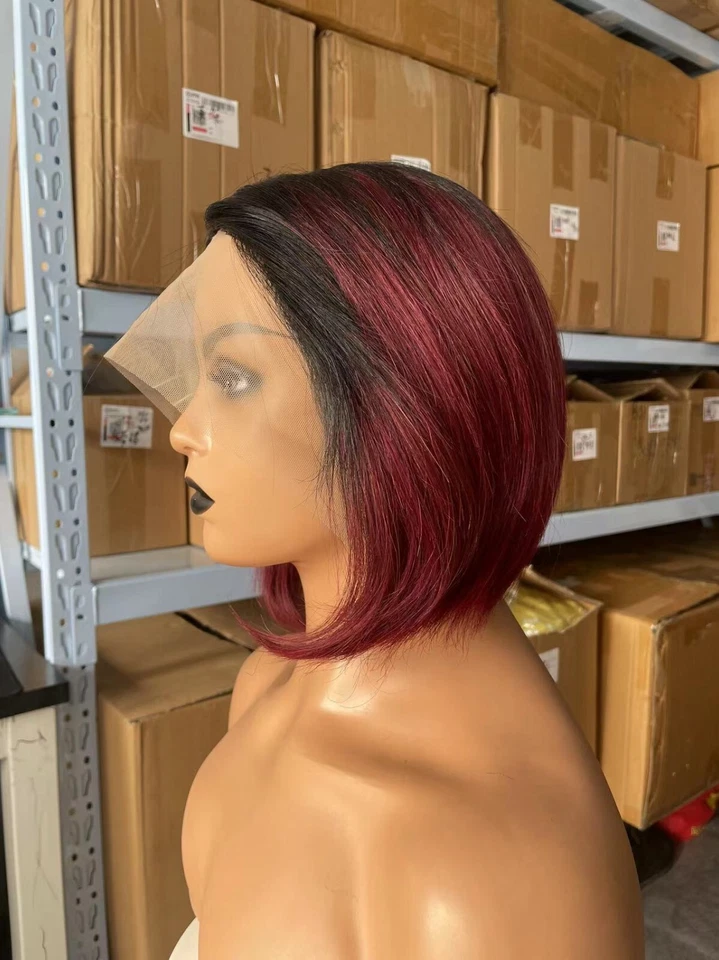 10 дюймов 13x4 T кружевной парик 1B/99J # Bob прямые волосы бразильские человеческие волосы передние волосы - Изображение 3 из 4