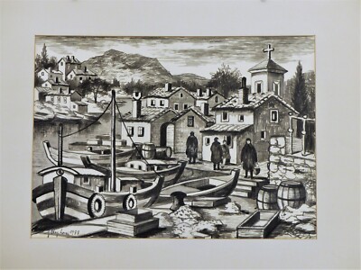 Tuschezeichnung ''Bodavica , Kroatien'' Oskar-Erich Stephan, 1977